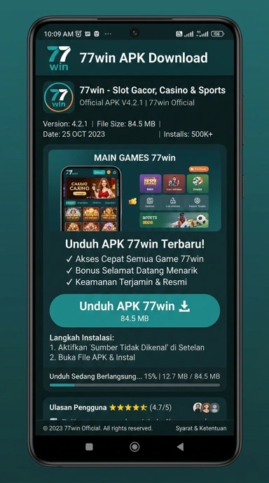 Tampilan halaman APK 77win