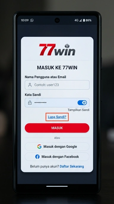 Tampilan halaman login 77win