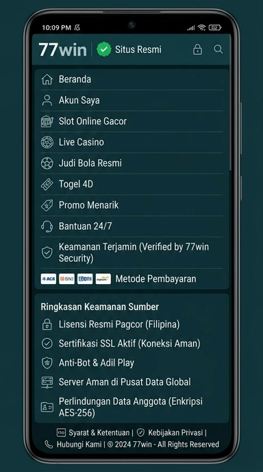 Tampilan kanal resmi 77win