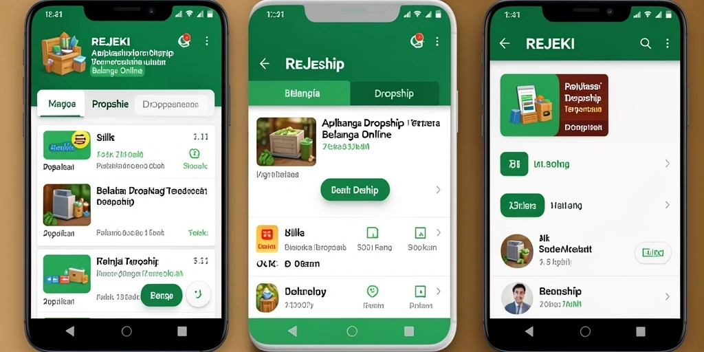 Tampilan antarmuka aplikasi REJEKI untuk dropshipping yang intuitif.