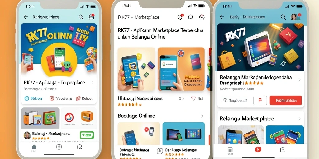 Screenshot utama RK77 menampilkan antarmuka pengguna Marketplace yang modern dan fungsional.